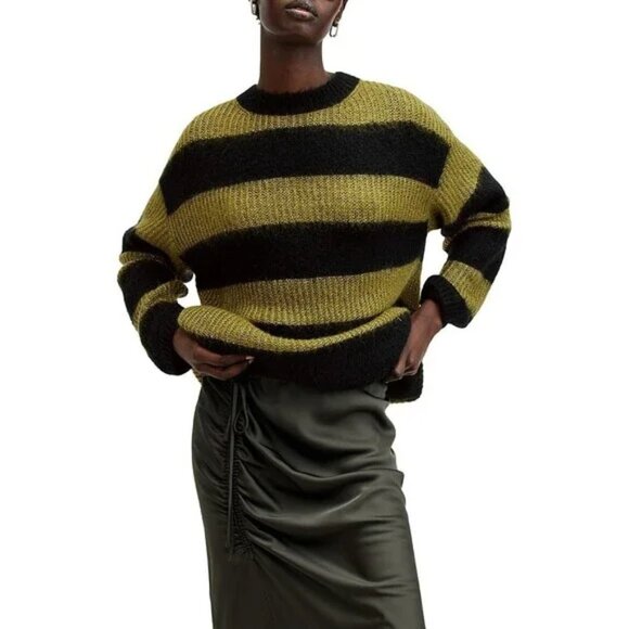 NWOT AllSaints Onyx Black / Olive Striped Sweater - Large - Picture 2 of 5